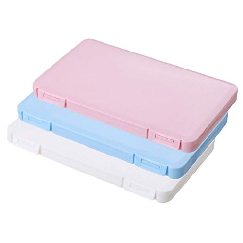 3 Pack Portable Mask Storage Box, Disposable Face Cover Reusable Container, Dustproof Case Organizer, Easy Carry Clip Foldable Box with Lids, Blue, Pink, White