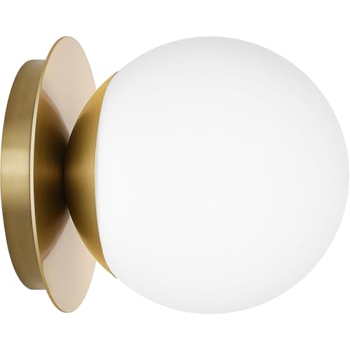 Image of 1 Pack Gold Wall Sconce, Modern Bathroom Sconce with Milky Globe Glass, Wall Light for Bathroom Mirror, Living Room, Hallway (Bulb Not Included)