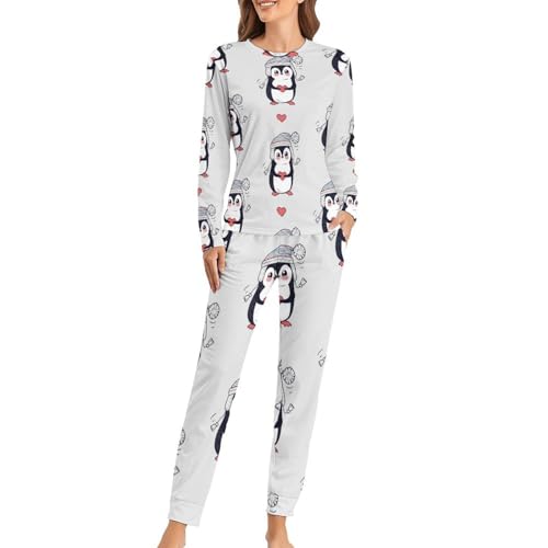 Pyjama femme Amour De Pingouin t-shirt manches longues et pantalon contre les nuits fraîches