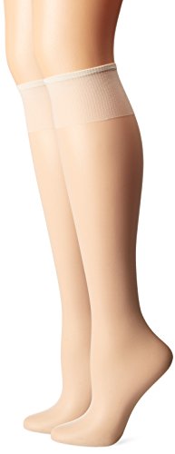 Hanes Silk Reflections Women's 2-Pack Knee High Sandalfoot, Pearl, One Size