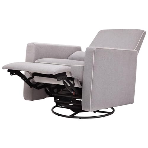 Davinci Piper 360° Swivel Rocker Recliner Chair - Rocking Chair for Nursery & Living Room, GREENGUARD Gold, FSC & Certi-PUR US Certified, Comfy Nursery Glider Recliner - Heathered Grey w/Cream Piping
