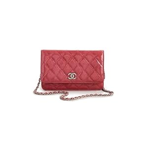 WHAT GOES AROUND COMES AROUND Women’s Pre-Loved Chanel Red Patent Quilted Wallet with Chain