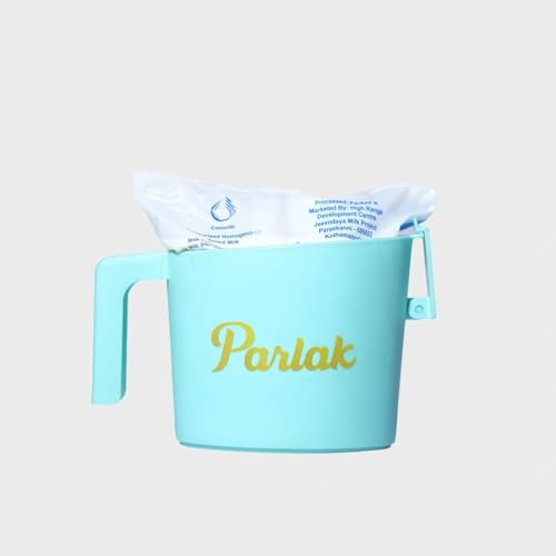Image of Milk and Oil Packet Holder, Black Plastic Kitchen Organizer with Handle, Cylindrical Spill-Proof Pouring Container (Green, Small)