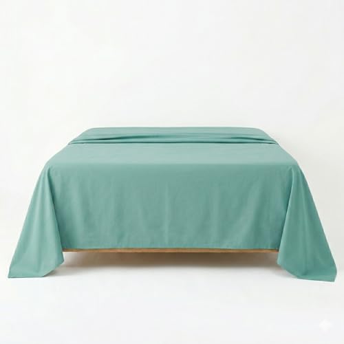 Amay 100% Egyptian Cotton Flat Sheet Only RV Short Queen, 500 Thread Count Cooling Bed Sheet, Soft Sateen Weave Hotel Luxury Bedding, Breathable Top Sheet - Aqua