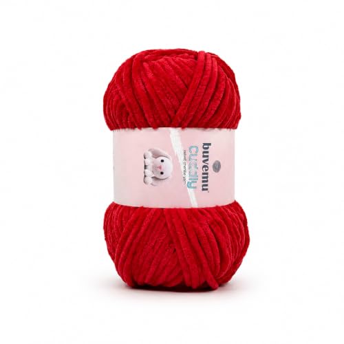 Image of Cuddly Velvet Chenille Yarn, Super Soft Bulky, Red
