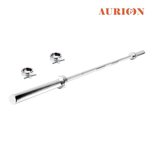 Image of Aurion Genuine Leather Weight Lifting Belt Body Fitness Gym Back Support Power Lifting Belt (Medium)+AURION 6 FEET 26 MM Thickness Solid Chrome Barbell Bar