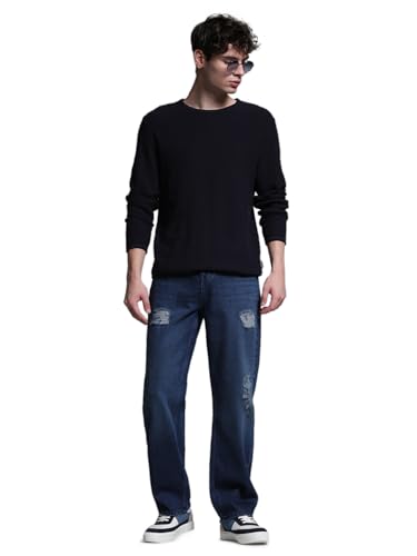 Image of Jack & Jones Men's Loose Fit Low-Rise Mildly Distressed Jeans