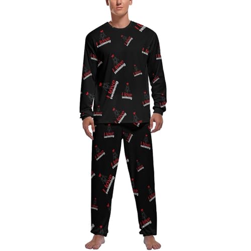 I Love Swimming Novelty Men's Pajama Set Long Sleeve Pjs Sleepwear Top And Pants