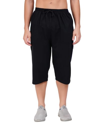 Image of RUGAN Men's Cotton Capri Three-Fourth Shorts | 3 /4th Pants for Men Dual Zipper Pockets | Plus Size Shorts