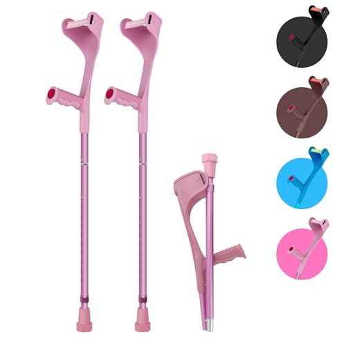 LILICANES Forearm Crutches for Adults Adjustable Walking Crutches 28.3 to 37.4 Inches Lightweight Aluminum Crutch Pair with Ergonomic Grip Comfortable Support and Non-Slip Rubber Tips Pink