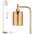 Ziisee Floor Lamps for Living Room - Gold Standing Lamp with Amber Glass Shade, Modern Floor Lamp with LED Bulbs, Bright Industrial Floor Lamp for Bedroom, Farmhouse Tall Lamp for Office