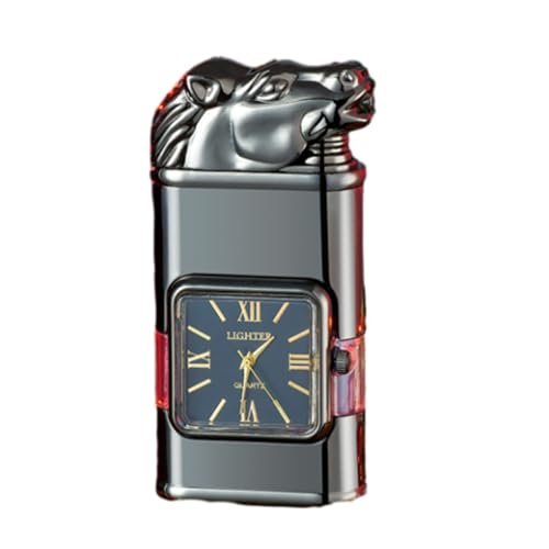 Encendedor vintage con reloj y llama jet dual negro miniatura 1