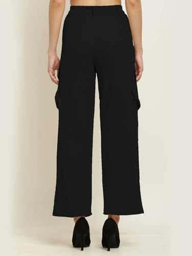 Image of Fashion Women's Casual Cargo Pants Flared High Waist Relaxed Fit Stretchable Parallel Trousers