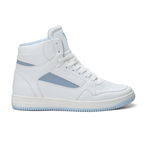 Image of FIELD CARE Faster Casual Comfort Fashion Stylish Hi-Top Basket Ball Sneakers (White /Sky, UK Footwear Size System, Adult, Men, Numeric, Medium, 7)