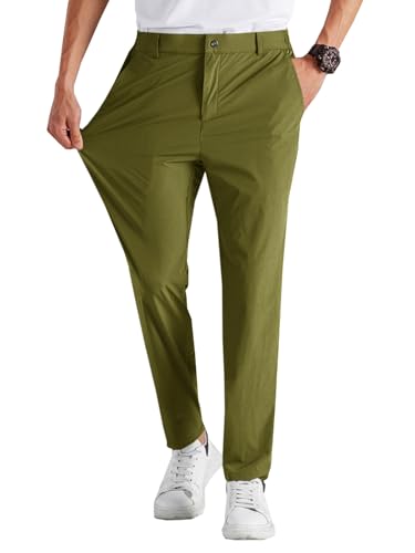 Image of Runcati Mens Stretch Golf Pants Casual Dress Pants Work Trousers | Slim Fit, Quick Dry, Lightweight, Comfy, Slacks, Pockets, Elastic Waist, Tapered, Cropped, 30 inch, 29 inch, Chino