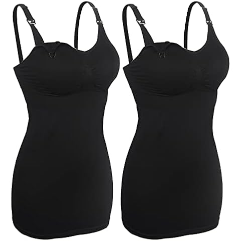 iloveSIA 2pack Seamless Nursing Cami Tank Top with Build-in Bra Bralette Black+Black Size XL Cover