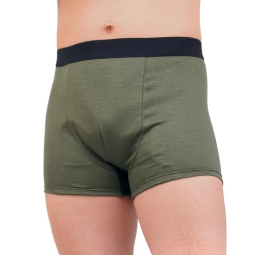 失禁対策 失禁パンツ 尿漏れ対策 ボクサーパンツ 尿漏れパンツ 日本製 はれパン 80 100cc シングルポケット構造 (杢カーキ, LL)