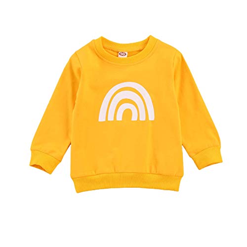 Toddler Boys Girls Sweatshirt Long Sleeve Rainbow Printed Crew Neck Pullover Casual Tops Fall Blouse Kid Clothing (Yellow, 3-4 Years)