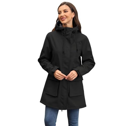 CHIGUO Veste d'hiver légère et imperméable pour femme - Doublée en polaire chaude avec capuche - Veste de pluie longue