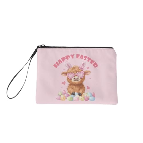 COEQINE Hignland Cow Coin Purse for Kids Girls Mini Coin Case With Handles Cute Easter Bags With Handles Pink Easter Eggs Soft Wallet Mini Card Holder Organizer4