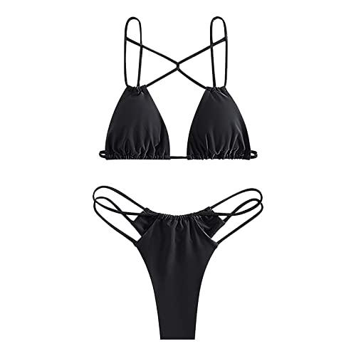 Biquinis de Talla Grande Bikini Reductor Barriga Conjunto de Bikini Color Sólido para Mujer Trajes Baño Piezas Traje Baño Traje Playa Parte Arriba Mujer (Black M)
