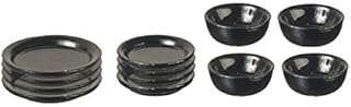 Melody Jane Dollhouse Black Plate & Dish Set Miniature Metal Dining Accessory