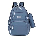 Mochila Escolar Grande Impermeável Bolsa Reforçada Com Bolso Antifurto e Divisória Para Notebook Acompanha Estojo Feminina Masculina Trabalho Faculdade Adulto Infantil Juvenil Adolescente (Azul)