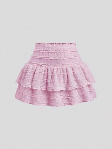 Skirts for Women, Solid Color Ruffle Trim Double Hem Skirt Casual Mini Short2