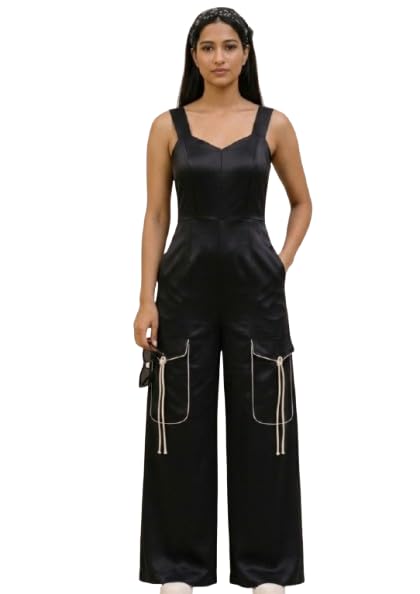 Women's Stylish Black Cotton Jumpsuit – Sleeveless Wide Leg Streetwear One-Piece, Sweetheart Neck- Casual & Formal Summer |4XL|-image-19