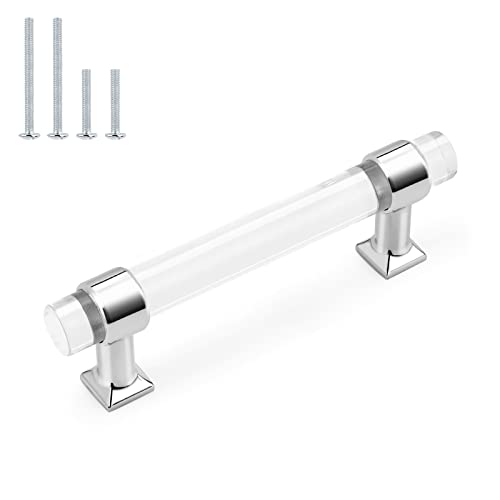 Best Cyber Deals 🔥 25 Pack Probrico Polished Chrome Kitchen Cabinet Handles 3-1/2 Inch Hole Center Cabinet Pulls, Zinc Alloy with Clear Acrylic Drawer Knobs for Bedroom and Bathroom Cabinets
