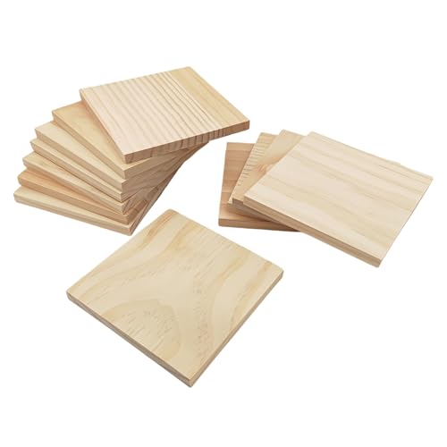 12PCS Unfinished Wood Square Blocks for Crafts 12x12x1cm Blank Wooden Squares Pine Wood Boards for Wood Carving,DIY Coasters,Painting & Burning