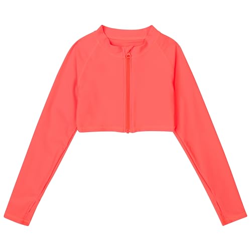 Image of SwimZip Girls' Long Sleeve Zipper Crop Top Rash Guard UPF 50+ Sun Protection