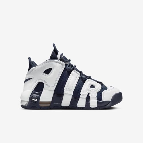 Nike Air More Uptempo Big Kids' Shoes (FV5371-100, White/Metallic Gold/University Red) Size 73