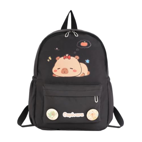 Mochila Infantil Escolar Unissex Com Estampa De Capivara Impermeável Para Meninos Meninas(Y242-Preto)