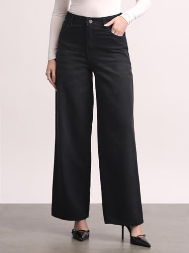 Image of Urbano Fashion Women's High Rise Loose Baggy Fit Washed Jeans Non-Stretchable