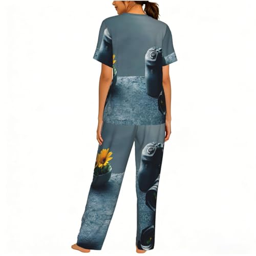 Ensemble pyjama doux femme motif spatial impression 3D confort
