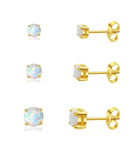 3 Pairs Opal Earrings Set, Hypoallergenic Surgical Steel Earrings Stud Earrings for Helix Cartilage Tragus Earlobe Piercing Jewelry Gift for Women 3-5mm