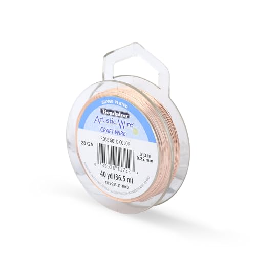 Image of Artistic Wire, 28 Gauge Silver Plated Tarnish Resistant Colored Copper Craft Wire, Rose Gold Color, 40 yd