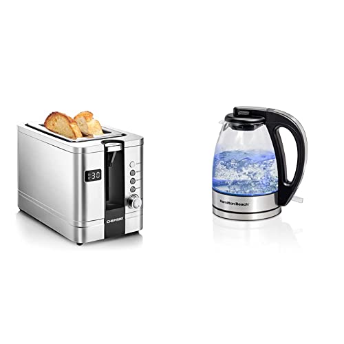 Tetera eléctrica de vidrio y tostadora digital Chefman