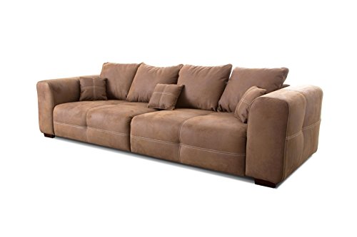 Cavadore Big Sofa Mavericco / XXL Sofa im modernen Design / Inklusive Rückenkissen und Zierkissen / 287 x 69 x 108 cm (BxHxT) / Mikrofaser Braun