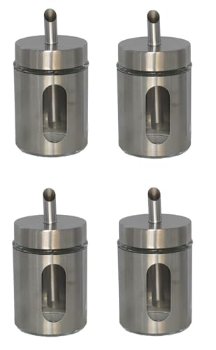 pcmoviles – Pack de 4 Azucareros de Cristal 260 ml con dosificador | Azucareros de metalicos para Cocina | Botes para Azúcar,