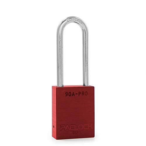 Image of PACLOCK's 90A-PRO Padlock, 1 /4 inch Diameter Hard. Steel Shackle, 2-1 /2 inch Tall, High Performance 7-Pin Cylinder w / 1 Key, Keyed Differently, Red