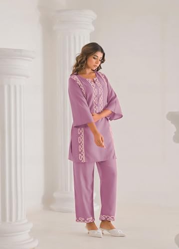 Image of SHIENZY Women Cotton Blend Co Ord Set | Two Piece Ethnic Outfit for Women | Solid Top and Palazzo Pants | Casual Lounge Wear | Stylish Comfortable Trendy Summer Co Ord Outfit