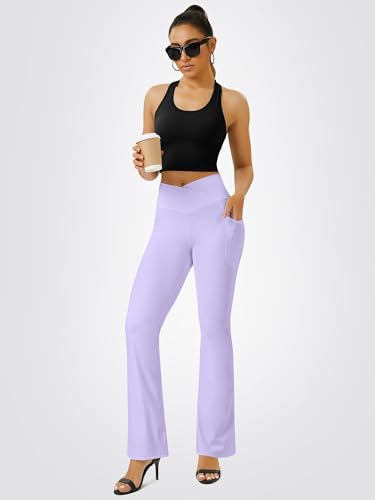 Image of FOHOFO Yoga Pants Women, Flare Leggings for Women with Pockets Crossover High Waisted Bootcut Yoga Pants