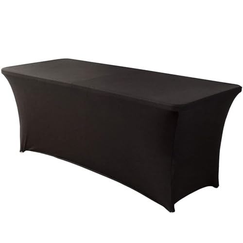 6 Ft Stretchable Tablecloth Tight Fit Washable and Wrinkle Resistant Spandex Table Cover for Party Tradeshows Banquet Weddings Cocktail (1, Black)