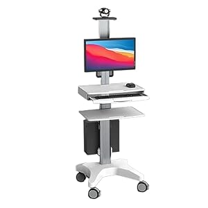 SDdPulse Floor Mobile Ward Round 17-32 Inch Standing Office with Wheeled Trolley Monitor, with Drawable Keyboard Shelf and Liftable Tray, Suitable for Hospitals,