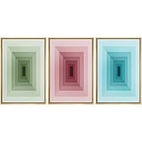 SIGNWIN Framed Canvas Print Wall Art Green, Red and Blue Square Close Up Abstract Shapes Digital Art Pop Art Contemporary Fun Ultra for Living Room, Bedroom, Office - 16