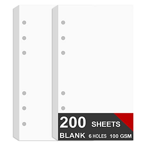 (2 Packs) A6 Binder Paper for Filofax Personal Planner, A6 Refill Paper, White 100gsm Blank Pages, 6 Hole Punched, Total 200 Sheets/400 Pages, 3.75 x 6.75 Inch
