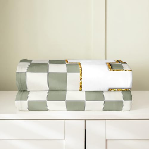Image of Erosebridal Sage Green Checkered Fuzzy Plush Throw Plaid Initial H Fleece Blanket Personalized Monogram Flannel Blanket for Kids Boys Girls,Fashion Grids Gingham Decor for Bed Couch Baby 30 inchx40 inch
