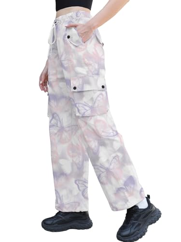 Image of Cromoncent Cargo Pants Girls & Women Parachute Pants Y2K Baggy Rave Clothes Waterproof with Pockets, 6 Years - 3XL